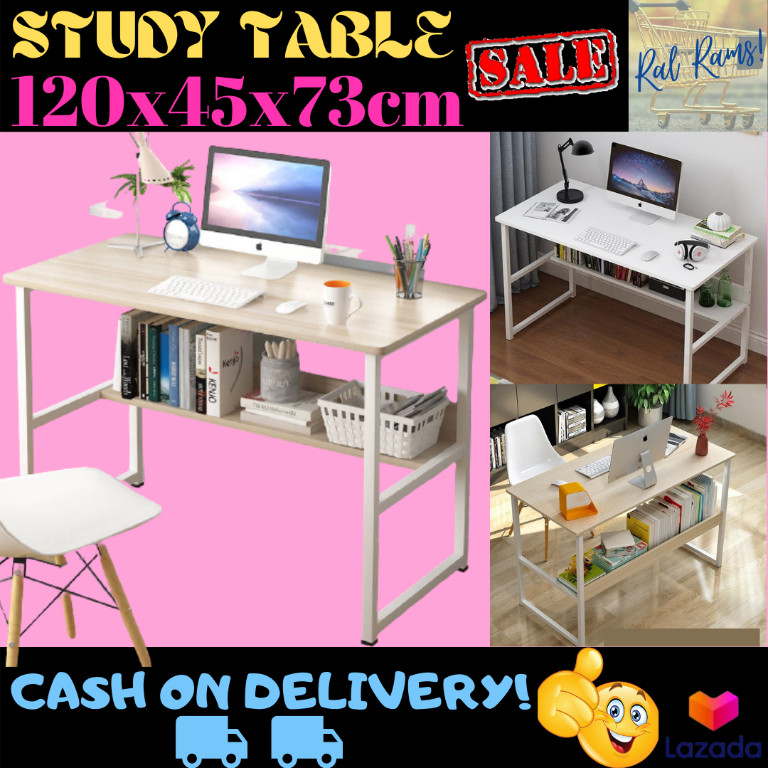 Modern Computer Desk Study Table with Layer Bookshelf Computer Table