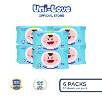 UniLove Unscented Baby Wipes 80s Pack of 6 (for promotion) - 99% Water| Hypoallergenic | Alcohol Free | No harmful chemicals | with Aloe Vera | Safe & Gentle | FDA Approved