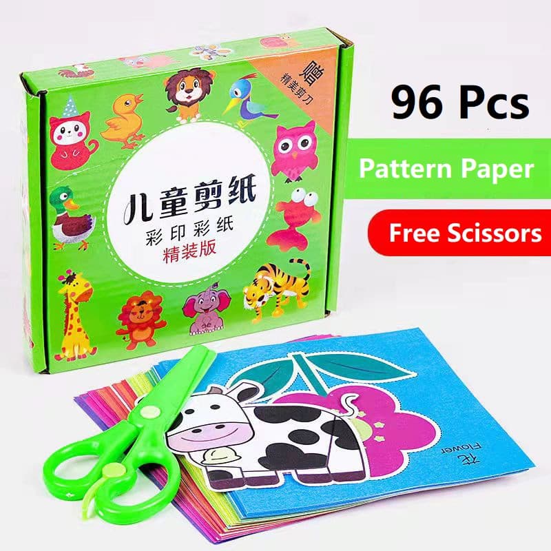192Pcs Set Handmade Colouring Paper Cutting Book Art Craft Cartoon Handcraft Colorful Paper Kid DIY Animal Handmade Book Scrapbooking Paper-cut Toys Children Learning Educational Toys