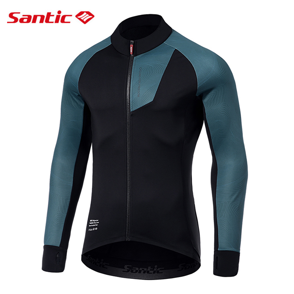 Santic Men Long Sleeve Cycling Jersey UV Protection Bicycle Jersey  Reflective Three Pockets Breathable Bike Shirts for Men WM0C01112ER