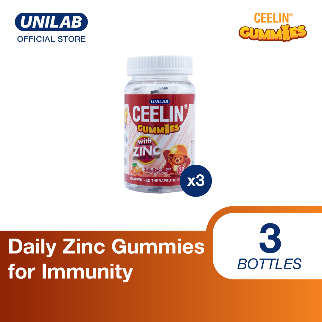 Ceelin Gummies with Zinc 30s Bottle - Set of 3 - Yummy Gummy Format with Vitamin C for Kids Immunity - Individually Packed for On-the-Go Snacking