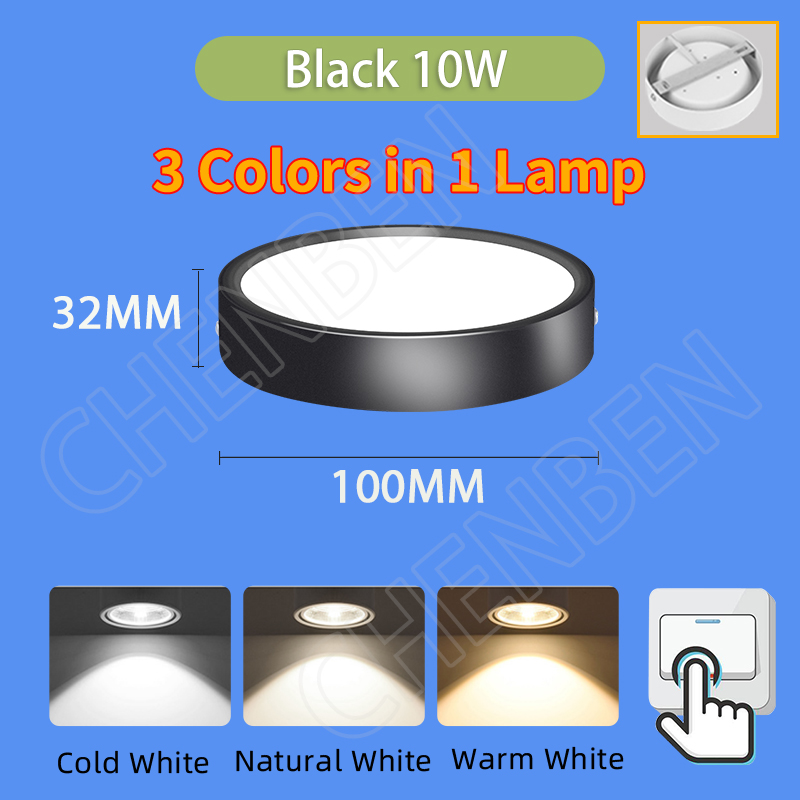 CHENBEN Tricolor Downlight LED Ceiling Lights 5/10/15W/25W Pin Light Aluminum Round 3 Colors Surface Mounted Downlights 220V Spotlight For Canopy Living Room Bedroom Shop Decoration