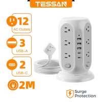 TESSAN Surge Protector Power Strip Vertical Tower with USB and 8 Outlets 3 Meter Extension Cord  8 Way Extension Socket Flat Plug Power Bars All-in-one Desk Charging Station Power Adapter Plug Extension Splitter Charger for Dorm Home Office Accessories