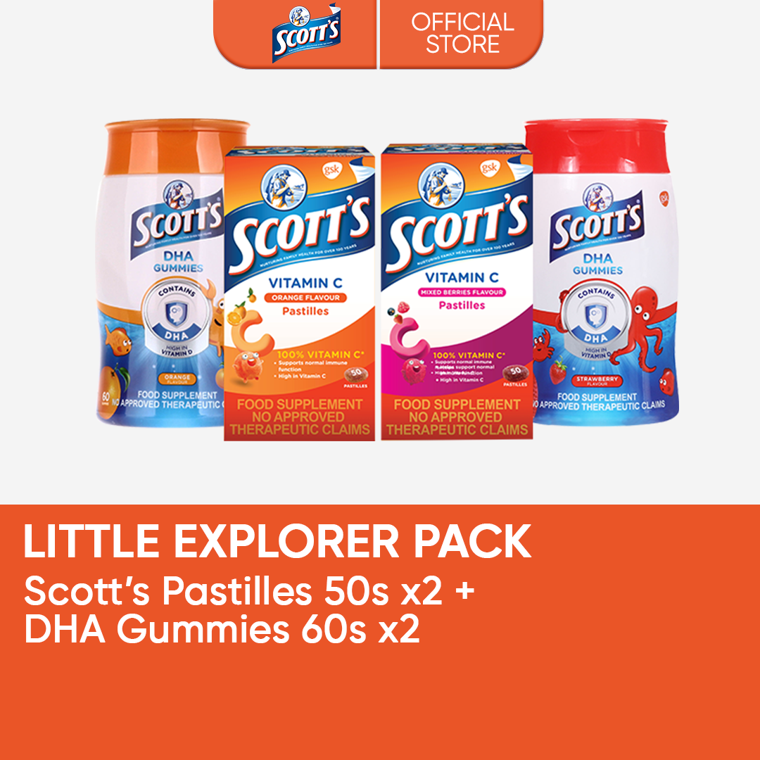 Little Explorer Pack: Scotts 100% Vitamin C Pastilles 50s [Pack of 2] + DHA Gummies 60s [Pack of 2]