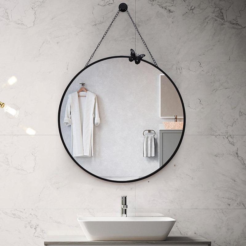 AceMall 【Local Stock】 Nordic Hd Bathroom Hotel Wall-mounted Wrought Iron Round Mirror