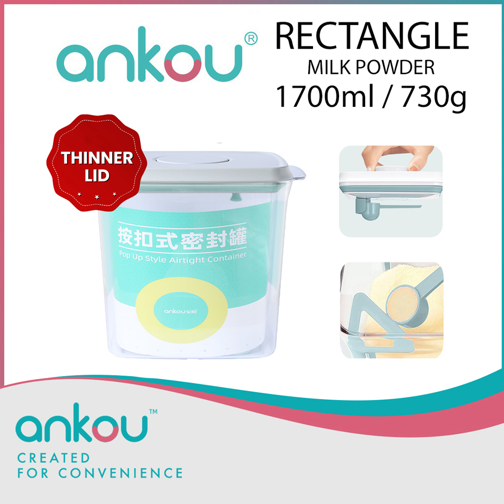 Ankou Airtight 1 Touch Button Clear Container With Scoop and Holder with Scraper 1700ml (Rectangular)
