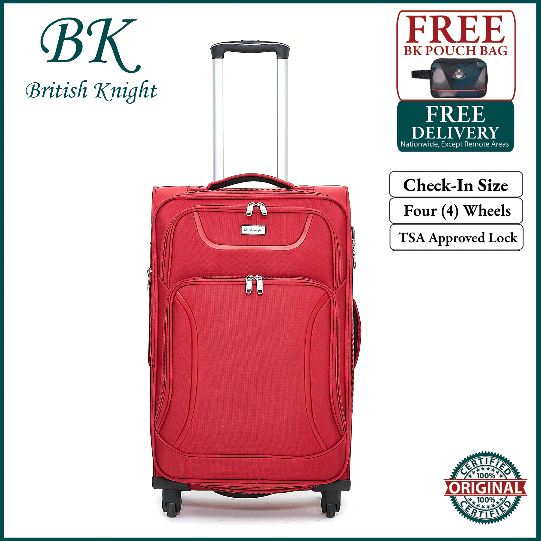 British Knight BSQ402 Red Medium (24 Inch) Expandable Luggage with TSA