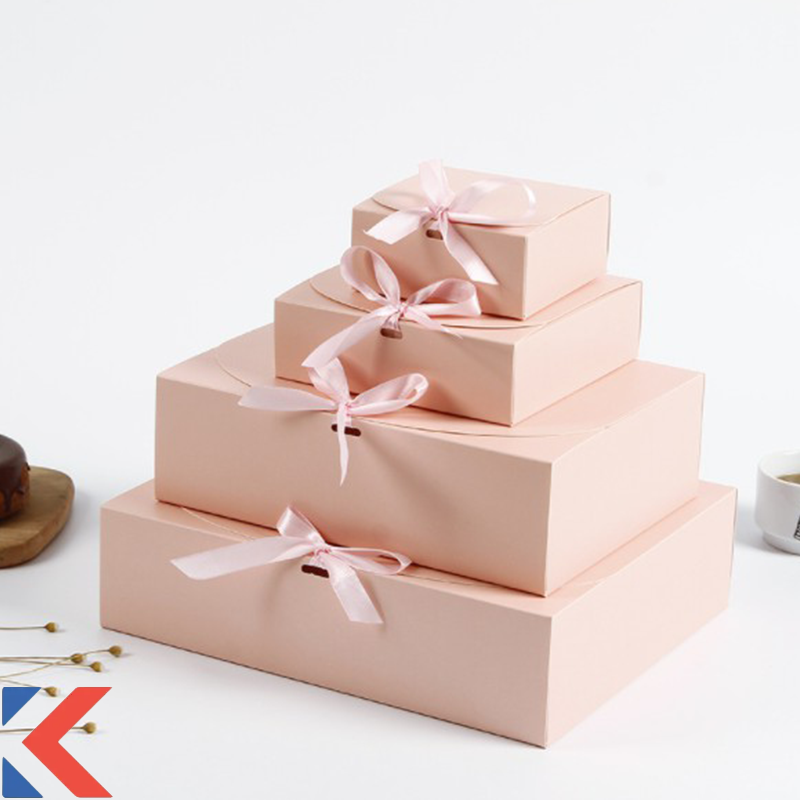 Brown/white Clamshell w/ribbon cardboard pastry gift box bowknot box combination packaging box