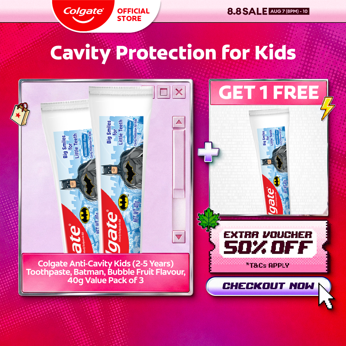 [BUY 2 FREE 1] Colgate Batman Anticavity Toothpaste for Kids Bubble Fruit 40g Pack of 3
