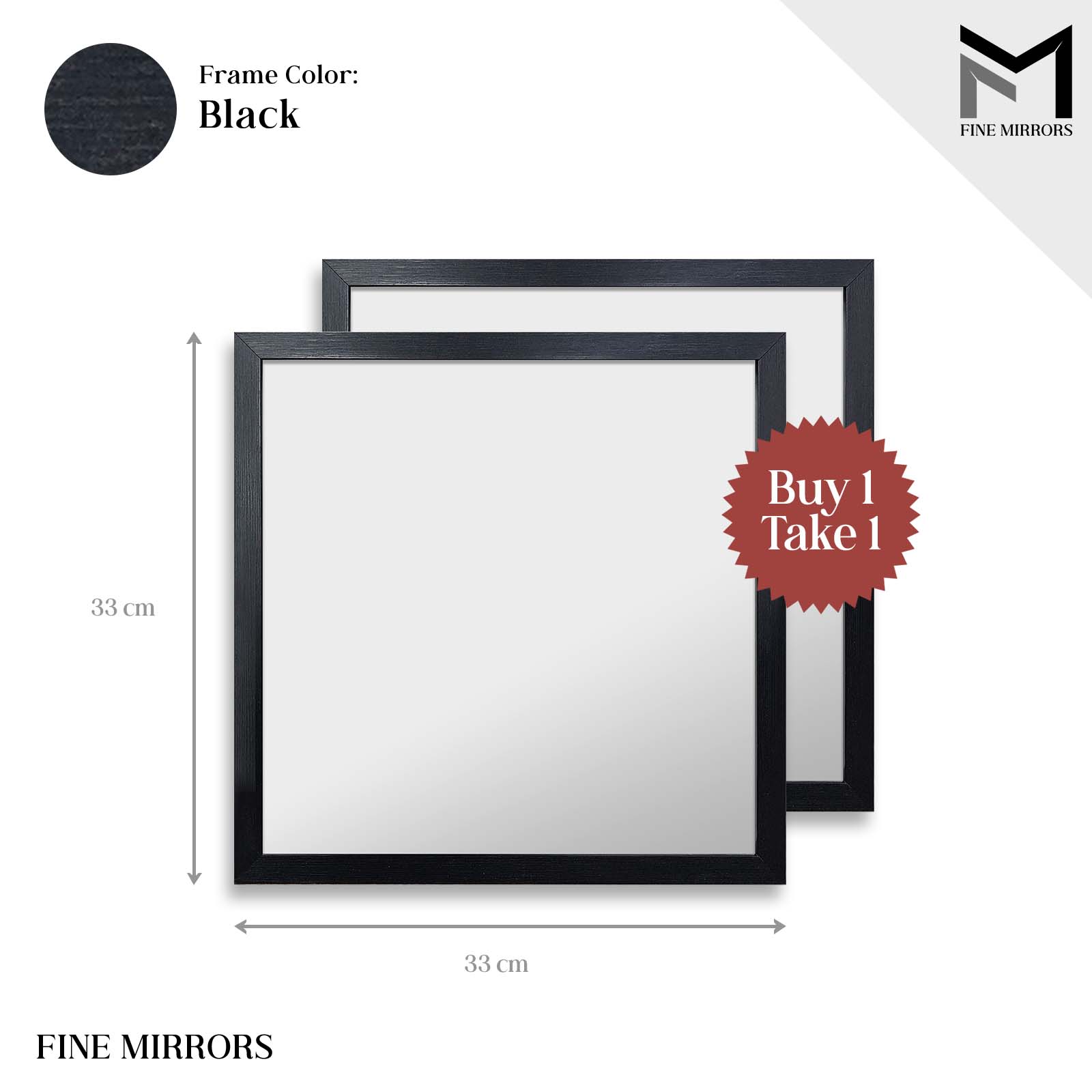 Fine Mirrors [Buy 1 Take 1] Wall Mirror 12 x 12 Black