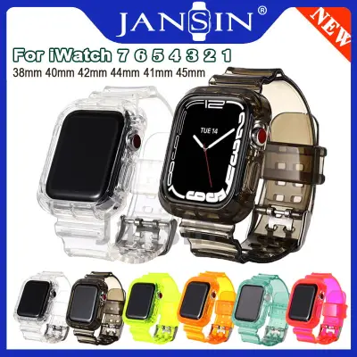 Newest Transparent Sport Belt Compatible with Apple Watch 7 Band 41mm 45mm Rubber Case Compatible with Apple Watch Series 7 6 SE 5 4 3 38mm 40mm 42mm 44mm Strap