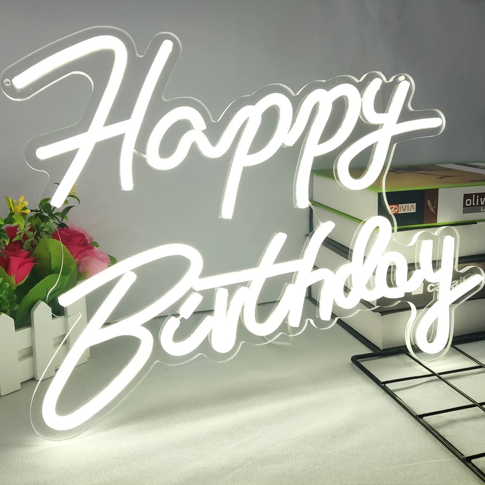 【Fast Delivery】Artist Gather Cool Happy Birthday Neon Sign Birthday Party Decor Art Decor for Any Age LED 42*28