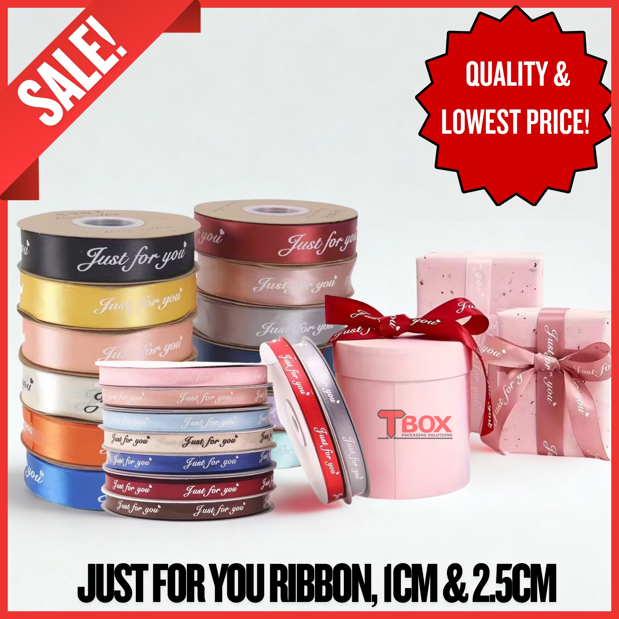 (45 Yards) 1cm 2.5cm Colorful just for you Ribbon Roll Gift Flower Wrapping Decorations II