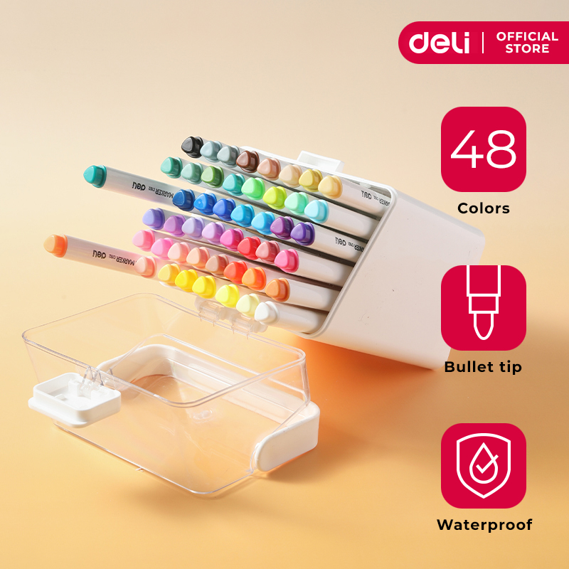 Deli C192-48 Color Wow Acrylic Marker Strong Coverage with Case 48 Colors