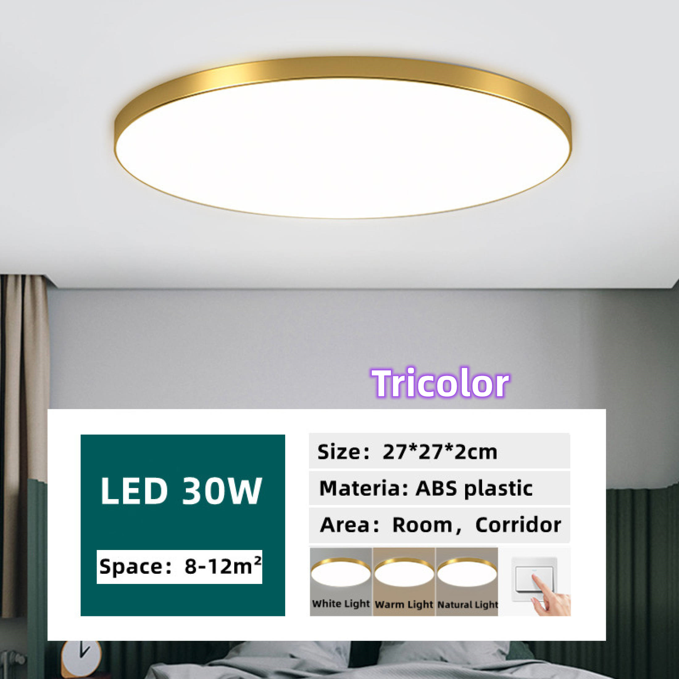 LETOBON LED Ceiling Lights Modern Cool White/ Tricolor Dimmable Home Light Energy Saving 80% Panel Light Balcony Corridor Lighting LED Ceiling Lamp Indoor Lighting