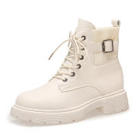 Falimottype)Size 35-40 Womens Fashion Martin Boots Thick Soled School Student Shoes British Style Belt Buckle Short Boots