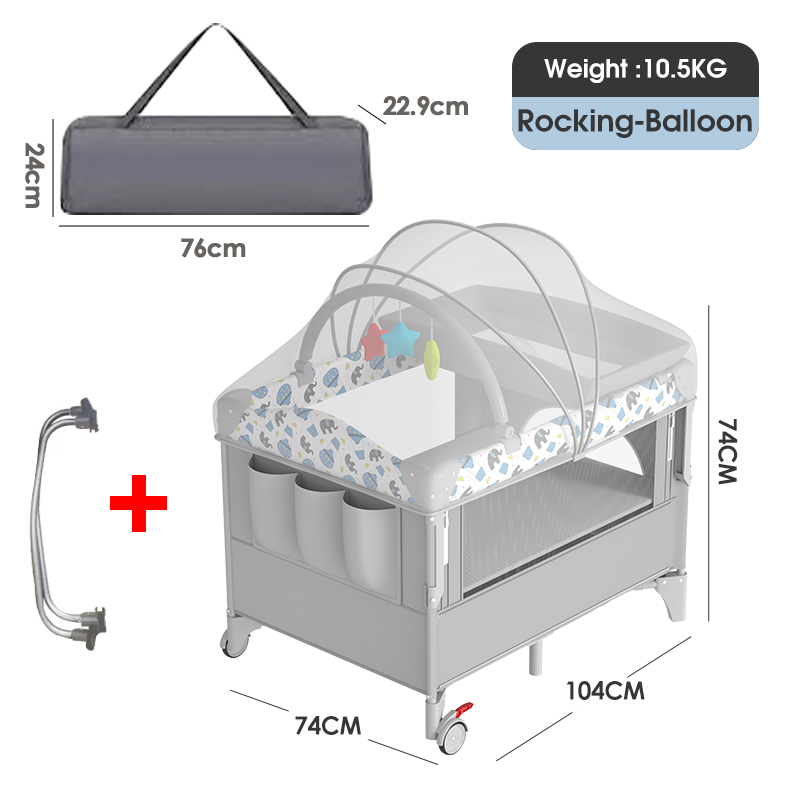 COCOBB Baby Rocker Crib Foldable Crib Mobile Liftable Co-Sleeper Big Bed And Changing Table Newborn Baby Swing Crib
