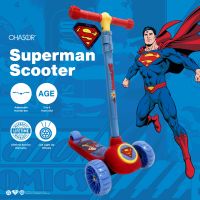Chaser Superman Tri-City Scooter for Boys with LED Wheels | Adjustable 3-Wheel Kids Scooter Ages 3-6 | Lean-to-Steer Outdoor Kick Scooter (S111) Blue/Red
