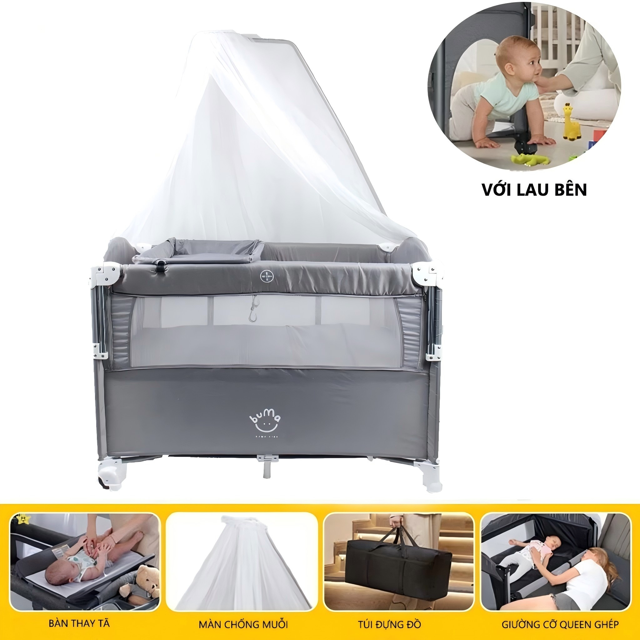 4 in 1 Baby Bassinet Bedside Sleeper Baby Bedside Crib 4 Functions Bedside Bassinet Crib Sleeper Playard Changing Table Baby Bassinet for Newborn Baby