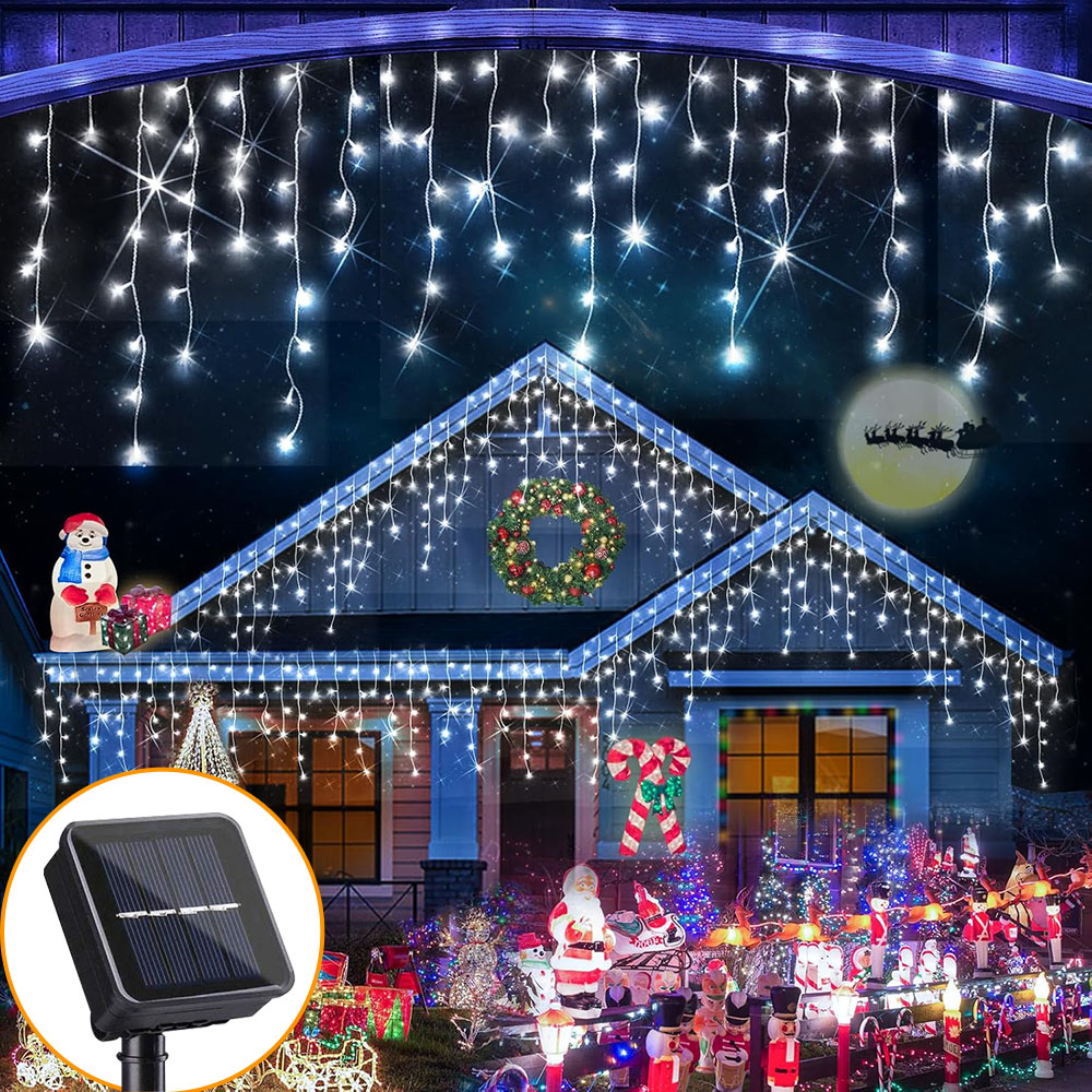 5.5M/9M Solar Icicle Light Outdoor Waterproof 8 Modes LED Curtain Fairy Light For Christmas Party Garden Decoration Solar String Light