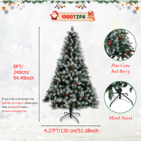 NUVOX Berry Christmas Tree 5/6/7/8FT With Red Pine Cone With 1300 Tips Foldable Stand High Quality Bushy Xmas For Home Party