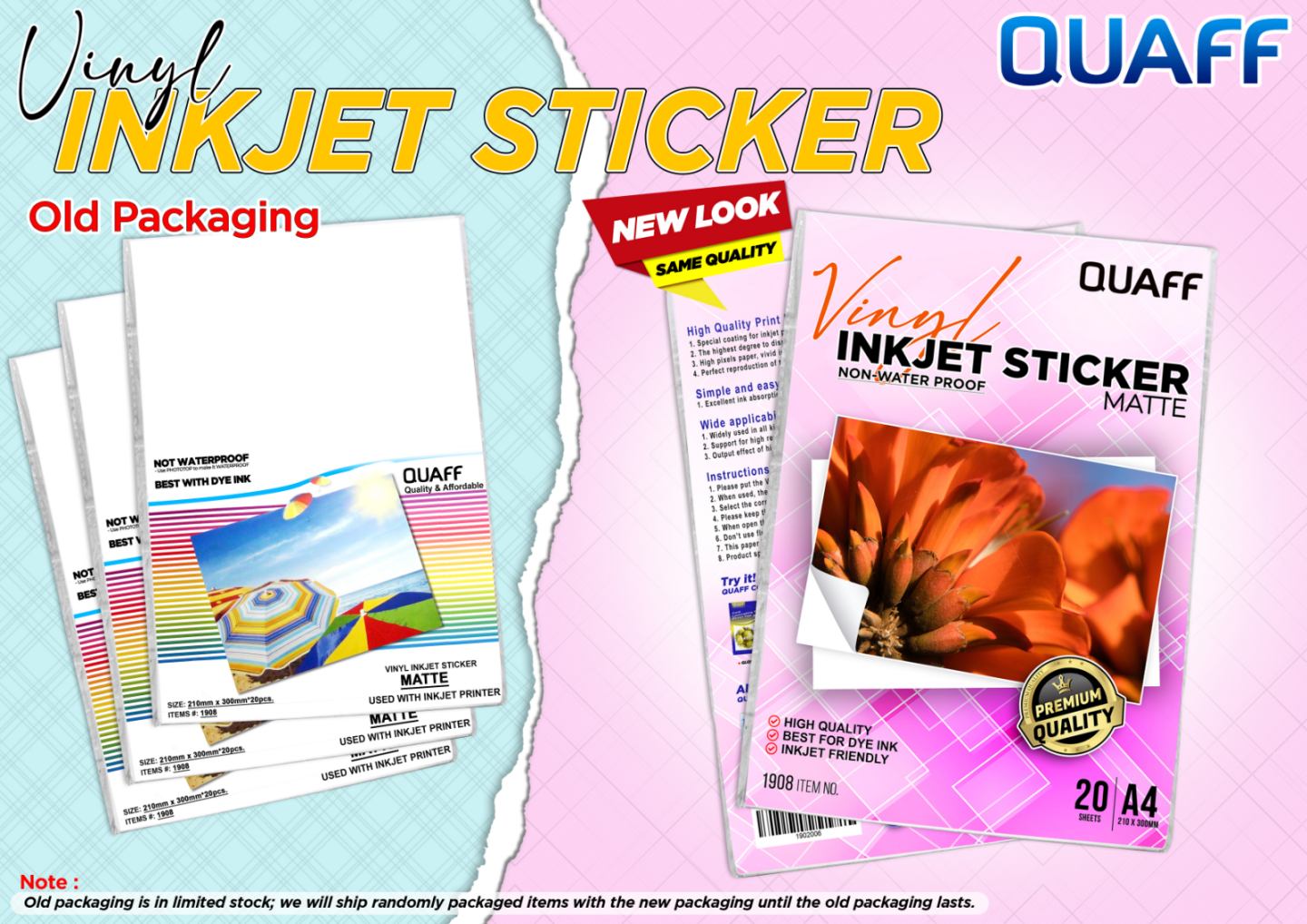 Quaff Vinyl Inkjet Sticker A4 Size Glossy Matte Transparent