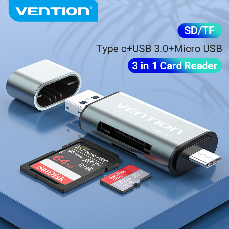 Vention Micro SD Đầu đọc thẻ USB bộ nhớ Loại C USB để SD TF Micro SD Adapter cho Macbook máy tính xách tay samrtphone máy tính bảng 3 trong 1 đầu đọc thẻ tất cả trong một USB