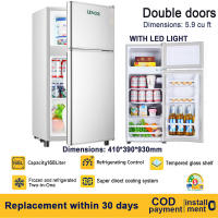 HAILANG 4.87 cu ft double-door direct-cooling refrigerator temperature control LED lighting (black/stainless steel exterior)