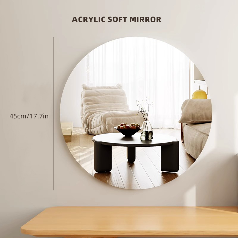 Acrylic Round Bathroom Wall Mirror Adhesive Circle Toilet Mirror With Organizer