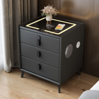 Simple modern smart bedside table solid wood light luxury multi-function bluetooth speaker with light fingerprint lock wireless charging support all models