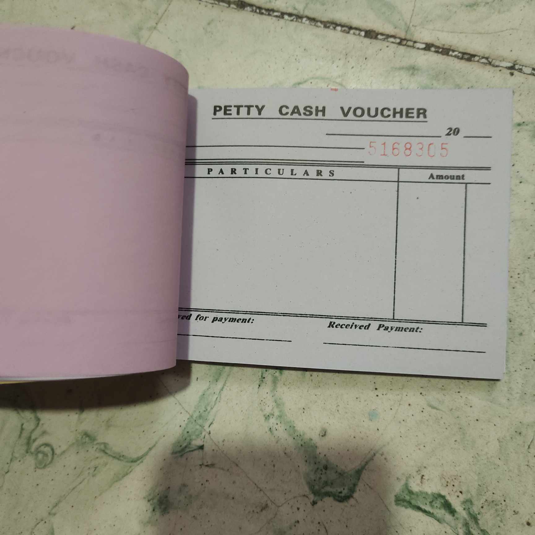 Petty Cash Voucher Duplicate carbonized receipt