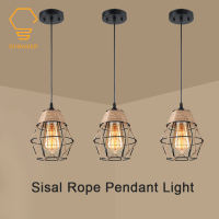 Pendant Light Retro Industrial Hemp Rope Drop Light American  Farmhouse Hanging Light Personality Creativity Chandellier Small Cage Ceiling Lights for Kitchen Island Bedroom Living Room Bar Cafe Loft Decorative Fixtures