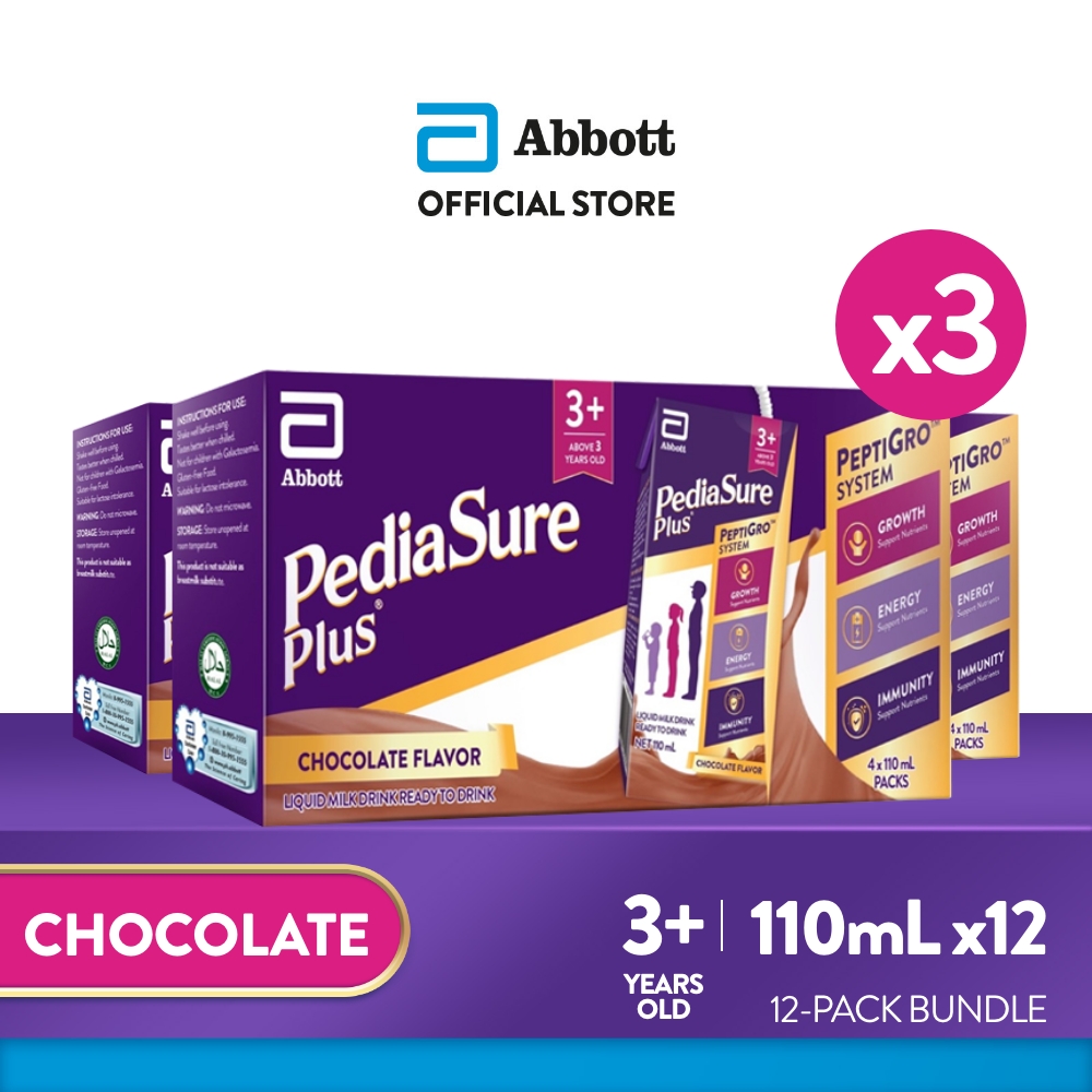 Pediasure Plus 3+ Choco 110ml x12 for Kids Above 3 Years Old Ready to Drink (110ml x4 Bundle of 3)