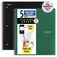 FIVE STAR Spiral Notebook 5 Subject Wide / COLLEGE Ruled Paper Fights Ink Bleed Water Resistant Cover 8″ x 10-1/2″ 200 Sheets ♡