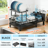 GSlife 2/3-Tiers Carbon Steel Dish Rack with Drainer Plates Kitchen Organizer Storage Draining Rack