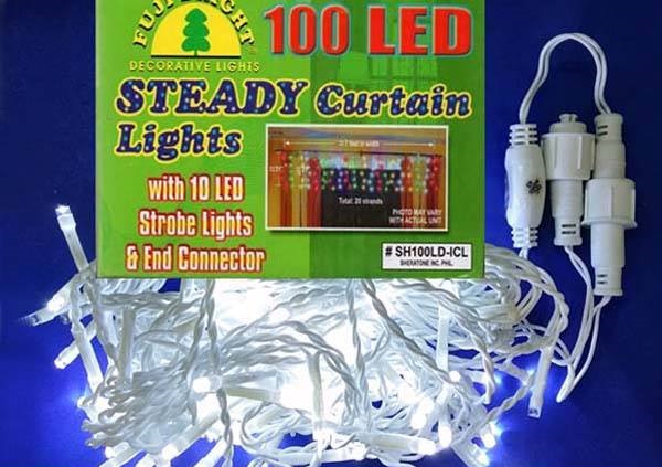 FUJI BRIGHT 100 LED CURTAIN STEADY W/ 10 STROBES & END CONNECTOR CHRISTMAS LIGHTS