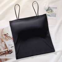 PATIS TESORO Ice Silk Crop Tops Sling Camisole Top for Women With Bra Padding Women Singlet Top Seamless Suspender Wireless Tank Top