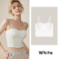 PATIS TESORO Korean Style Women Padded Crop-Top Ice Silk Girls Sando Bra Singlet Top Seamless Sling Camisole