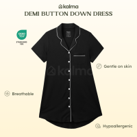 Kalma Bamboo Sleepwear for Women  | Short Sleeve Button-Down Dress (CHARCOAL) | Demi Collection