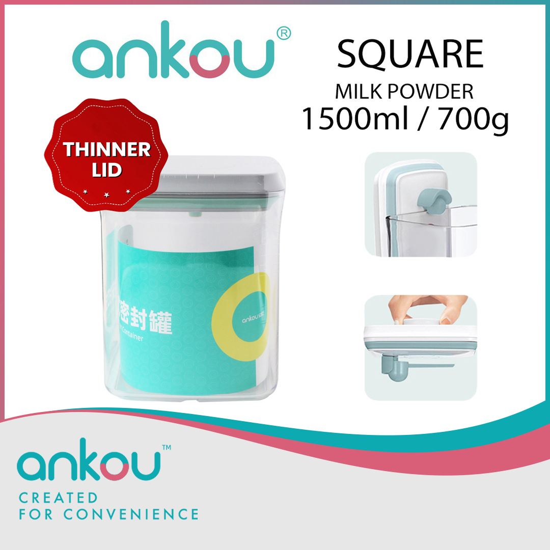 Ankou Airtight 1 Touch Button Container With Scoop and Holder 1500ml (Square)