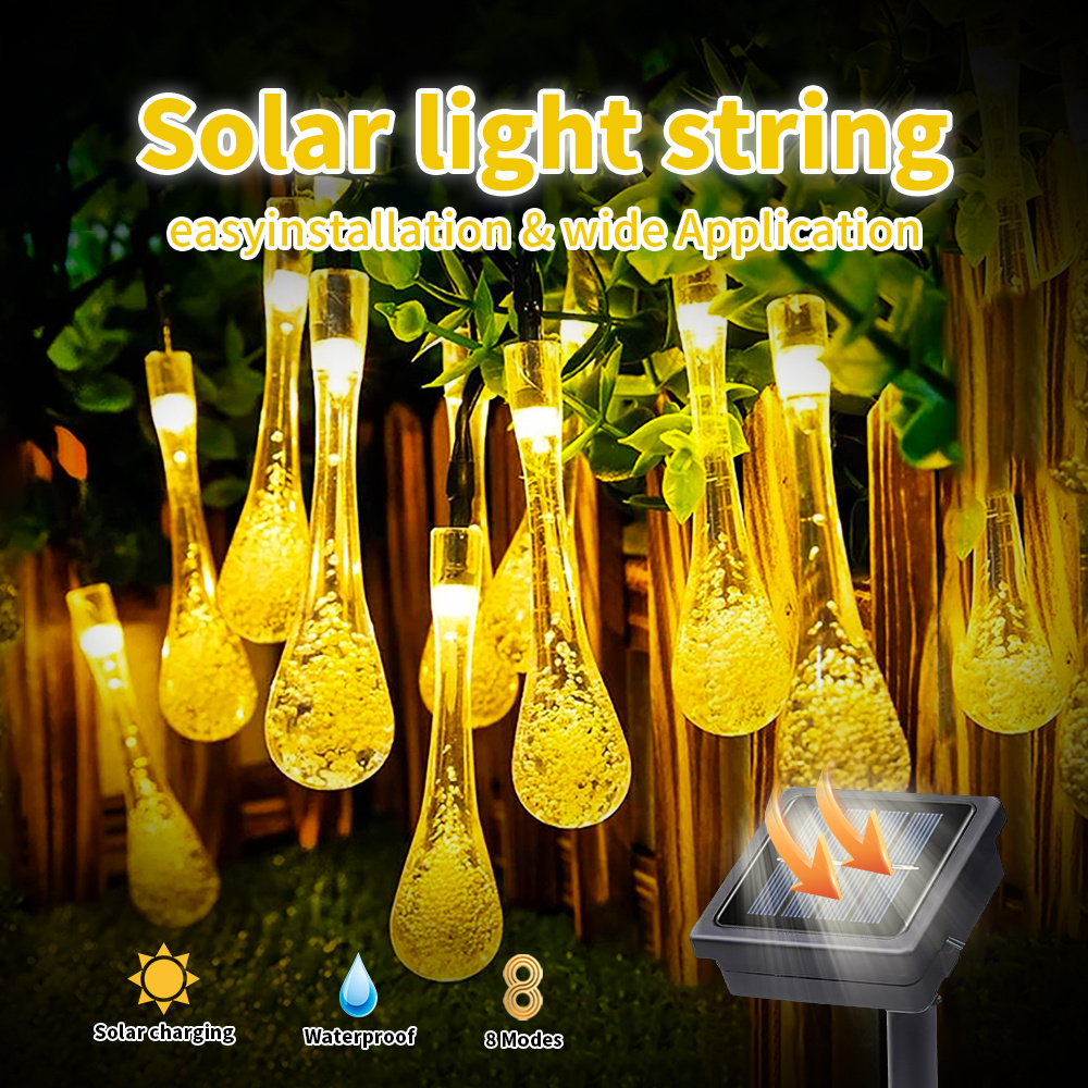 [BUY 1 TAKE 1]Christmas Light Solar Water Drop String Light 5M/7M 8 Modes LED Solar Fairy Light String Outdoor Waterproof Suitable For Weddings Parties Festivals Courtyards Gardens Balconies Christmas Atmosphere Decoration In BA