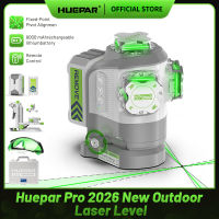 Huepar Pro 2026 Outdoor Laser Level 360 Self Leveling with Fixed-Point Pivot Alignment 3x360 Green Lazer Leveler Tool Remote Control & Rechargeable Battery 1/13″ Accuracy for Construction GS03CG