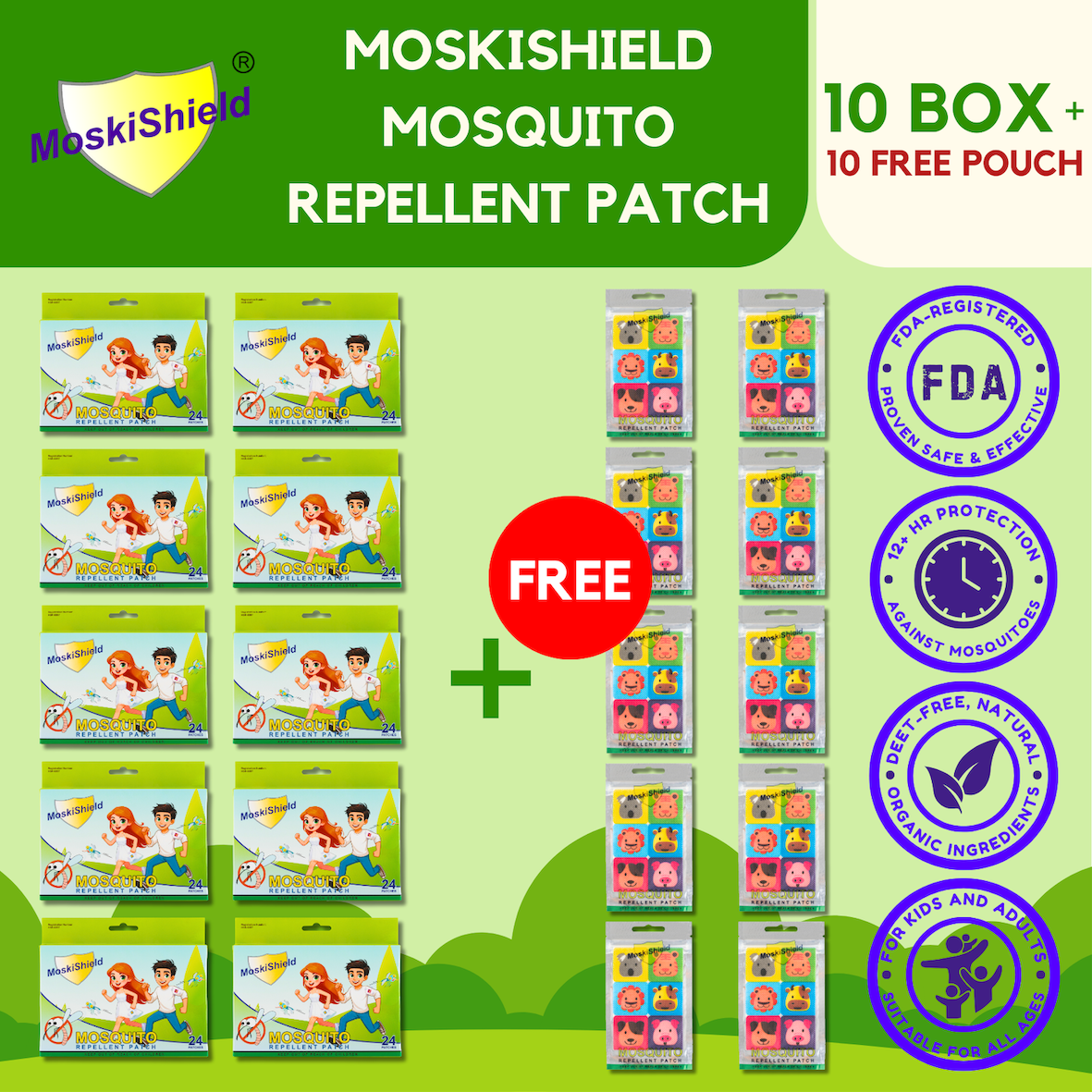 [10 box + 10 pouch] MoskiShield Mosquito Repellent Stick On Patches Buy 10 Get 10 Anti Dengue