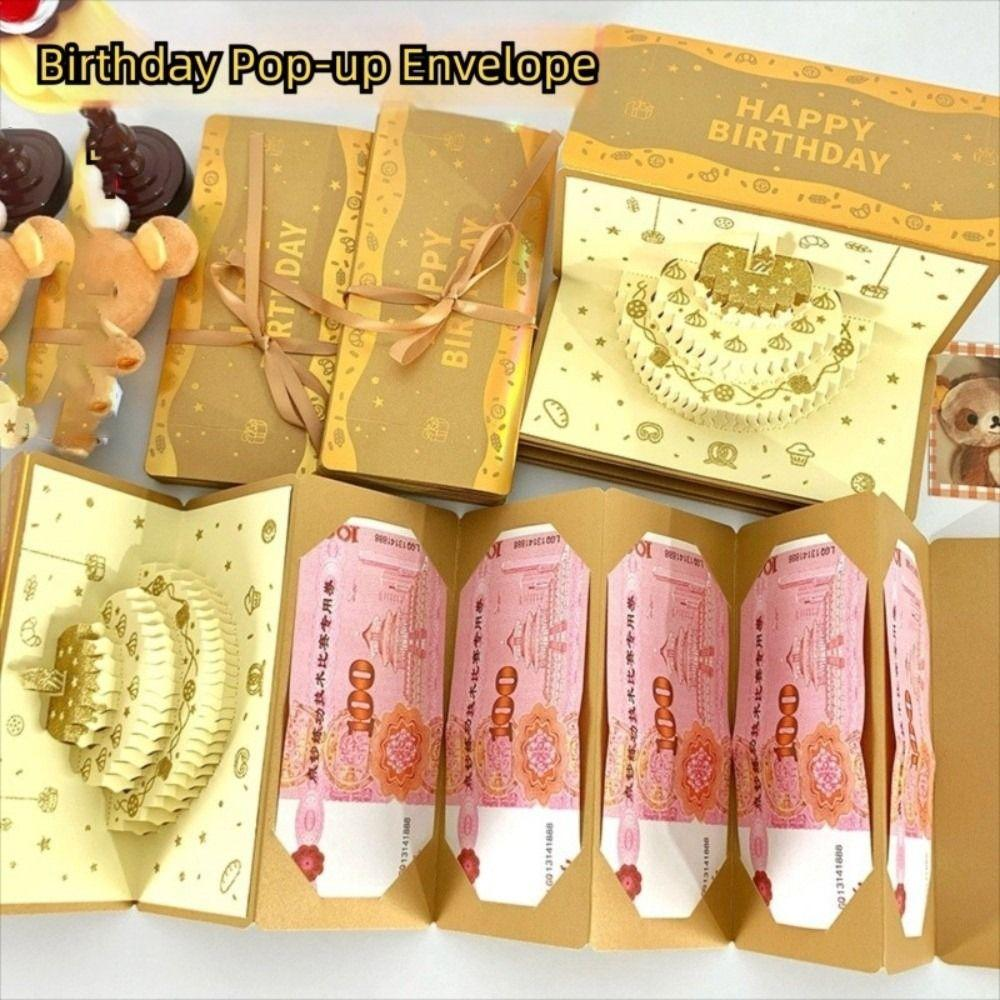 JS SHOP 3D Birthday Gift Money Envelope Greeting Card Folding Birthday Money Envelope