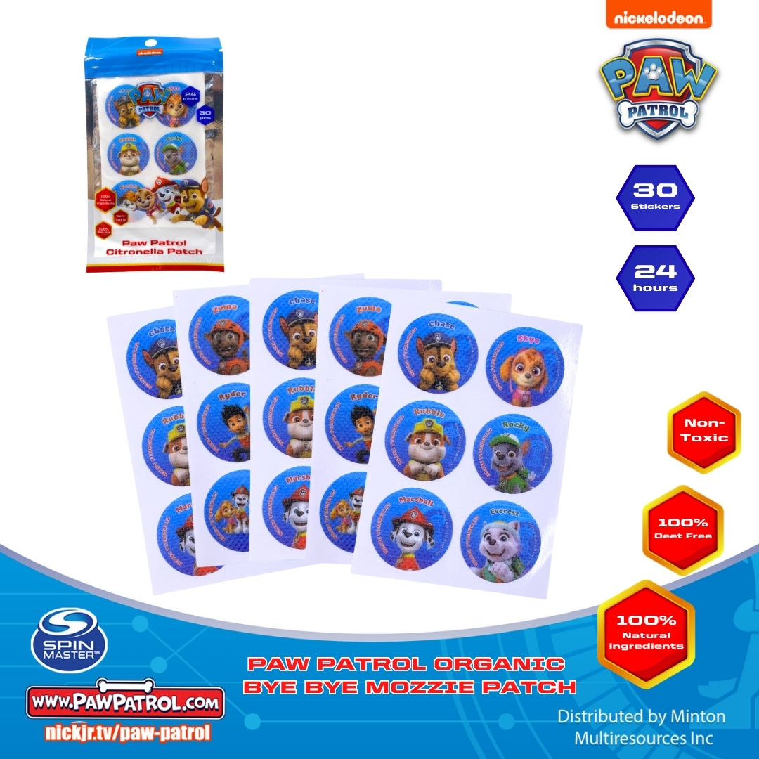 Paw Patrol Organic Bye Bye Mozzie Patch - 30 Non-Toxic Stickers for 24 Hours Protection - 100% Natural Ingredients - Nickelodeon Official Product