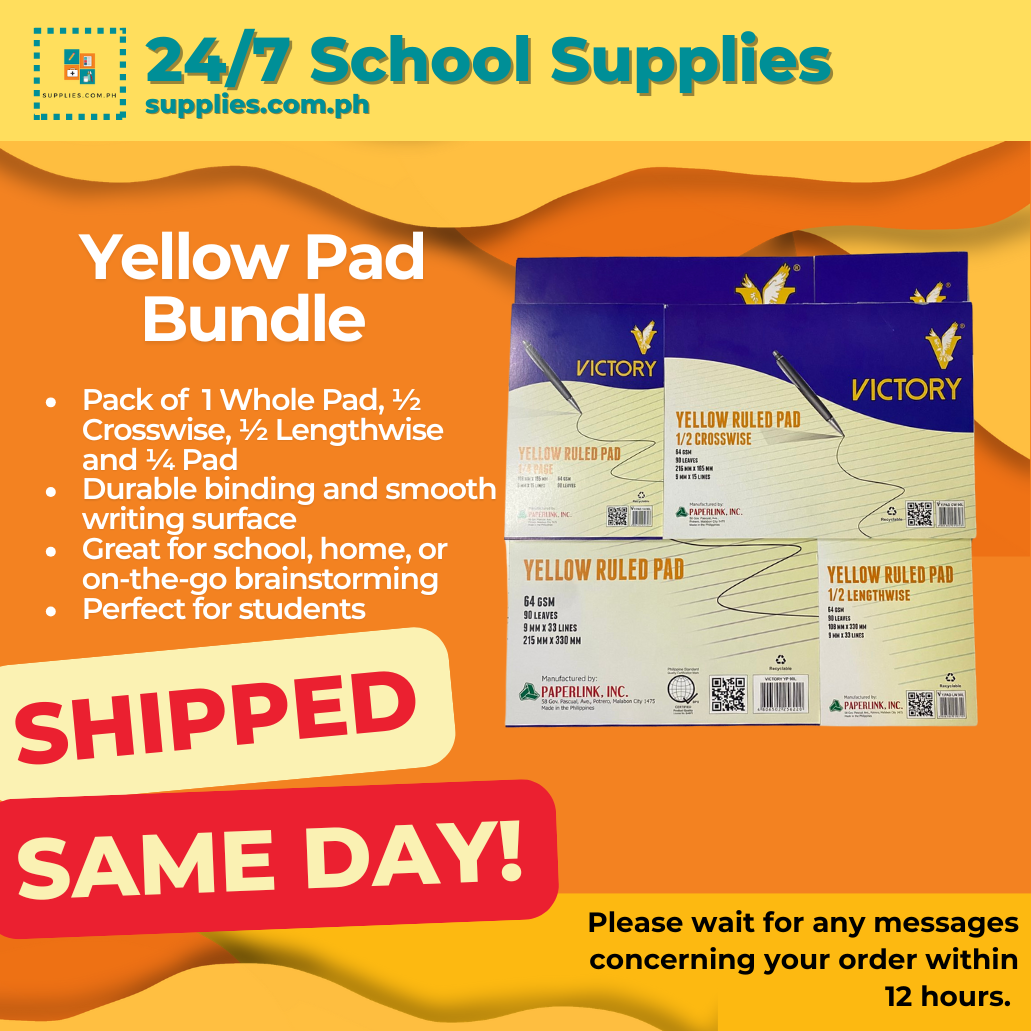 Yellow Pad Bundle - 1 Whole 1/2 Crosswise 1/2 Lengthwise 1/4 Pad for School
