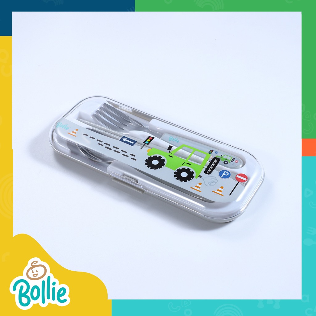 Bollie Baby Toddler Trio Cutlery Set (Spoon Fork Chopsticks for Kids)