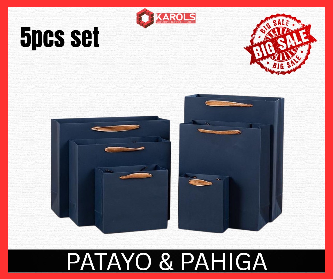 5pcs | (DARK BLUE) PAPER BAG Gift Bag with Handles Craft Package Paper Gift Box Jewelry Birthday Packing Bags