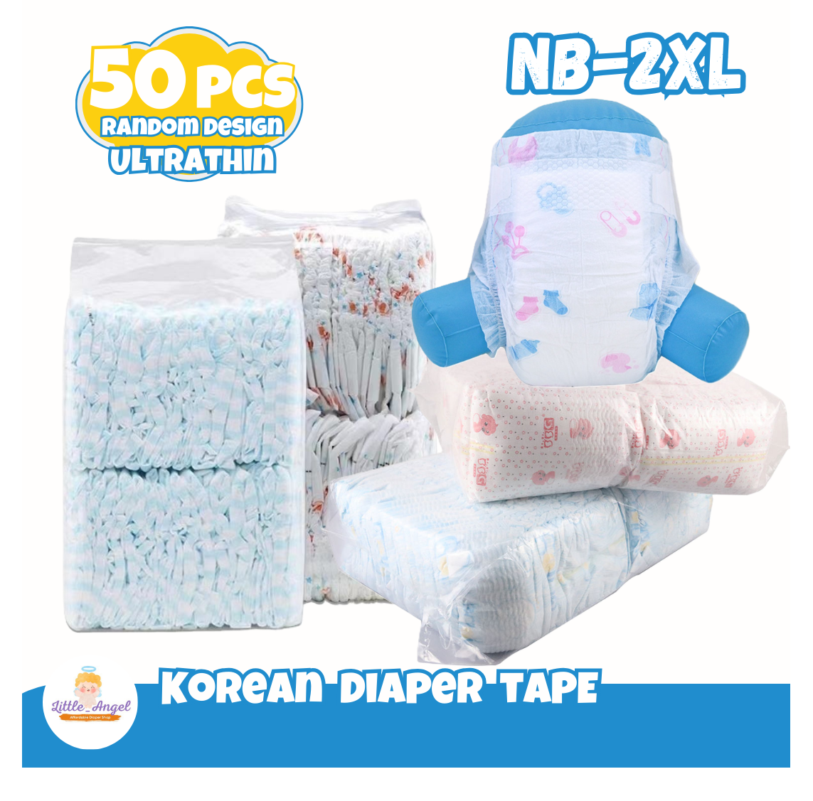 LittleAngel Korean Diaper Magic Tape RANDOM DESIGN Ultrathin by 50s