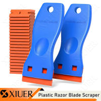 Plastic Razor Blade Scraper with 10Pcs Blades Remove Label Decal Tool Forwithout Scratches Plastic Razor Blade Scraper Adhesive Remover for Stickers Gaskets and Paints on Window Car Glass